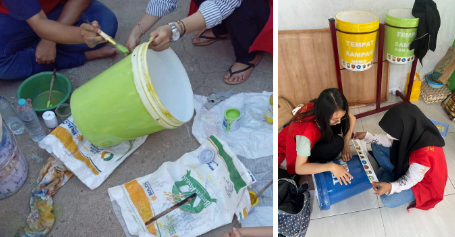 Pengecatan ember bekas untuk tempat sampah